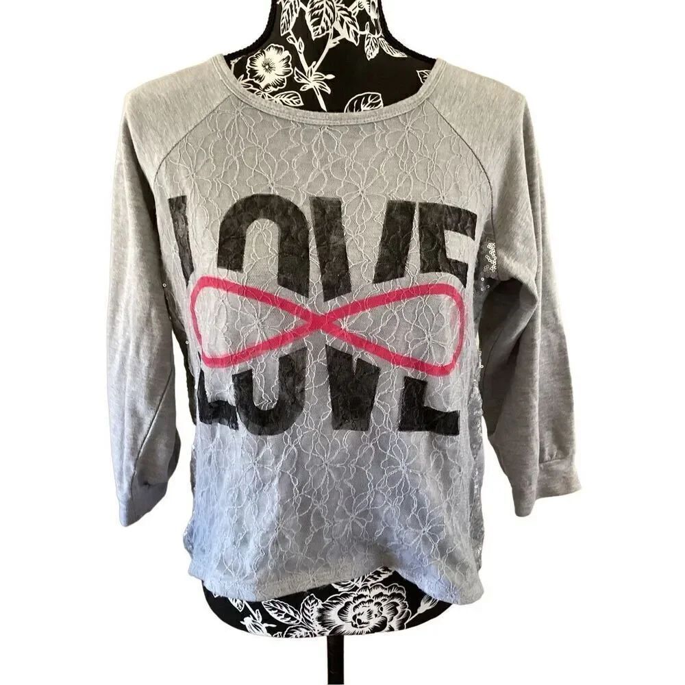 Hybrid Apparel Love Infinity Shirt Sequins Lace Feminine